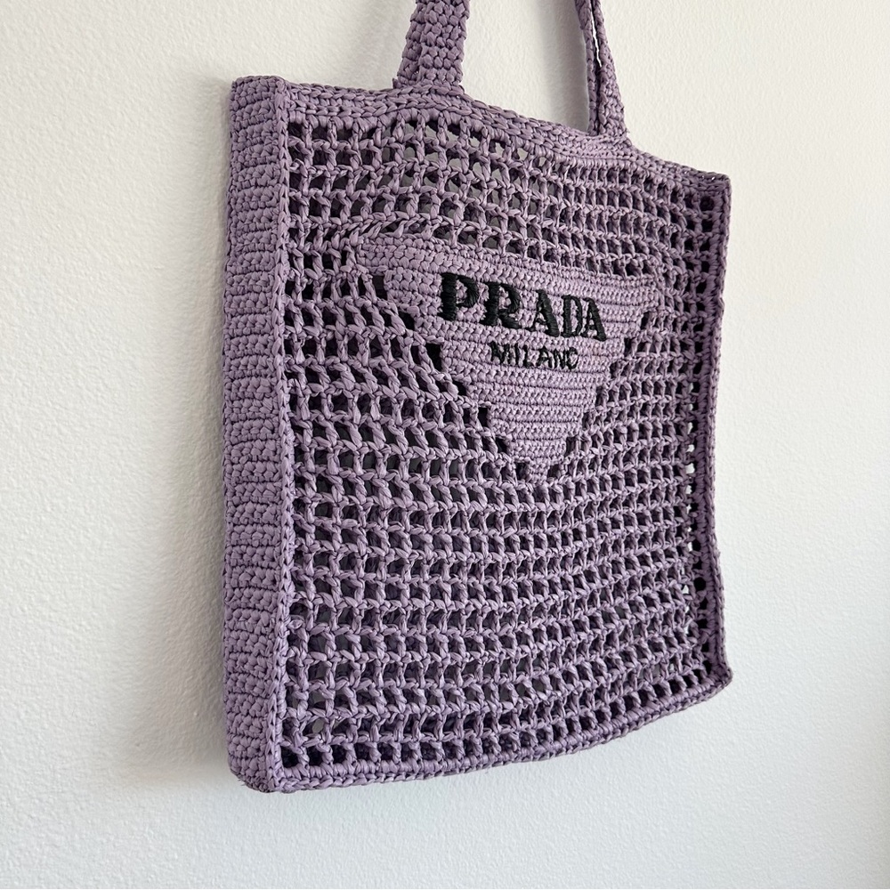 Prada “Lily” Purple Raffia Embroidered Logo Tote Shoulder Bag - Picture 4 of 12
